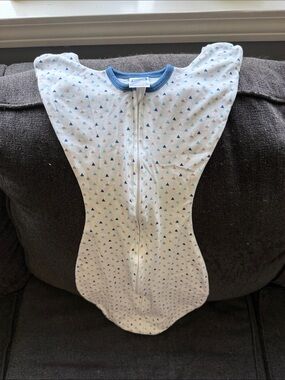 Blue Triangle Print Baby One-Piece Swaddle Zip Romper